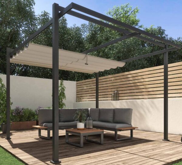 Pergola autoportante NATERIAL Equinox acier / aluminium gris anthracite, 11.46 m