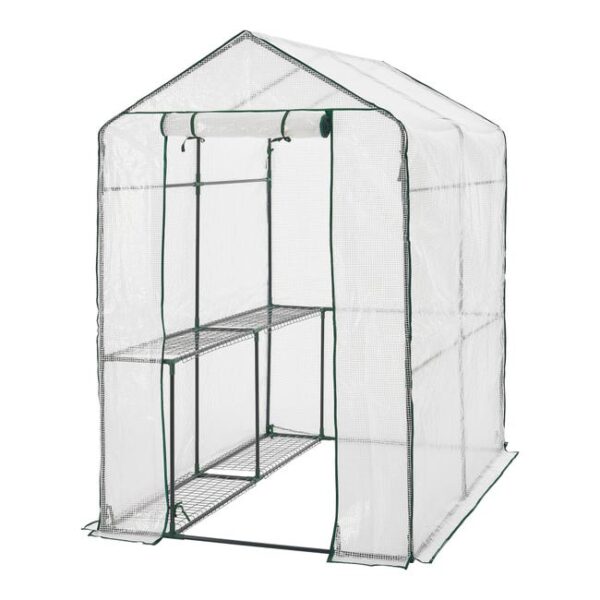 Serre de jardin Oosterhout en acier et polyéthylène avec étagères intégrées 120 x 186 x 190 cm [en.casa]