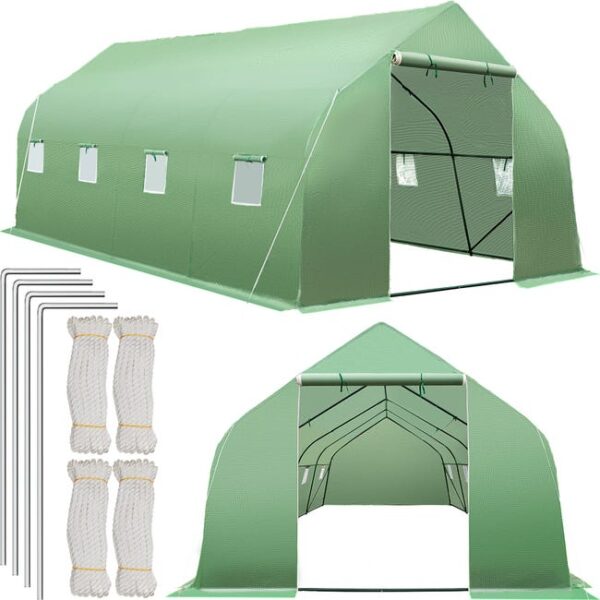 TECTAKE Serre tunnel 27 m³, en forme de tente avec 8 fenêtres 600 x 300 x 205 cm
