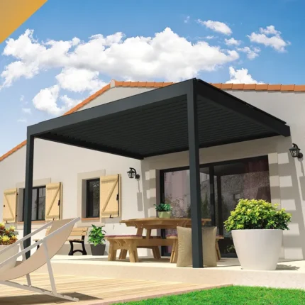 Pergola Bioclimatique LOLITE 4,00x4,613 M Verin à Télécommande (Gris Anthracite)