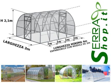 Serre tunnel Prime 3x10m avec couverture en polycarbonate alvéolaire 4mm