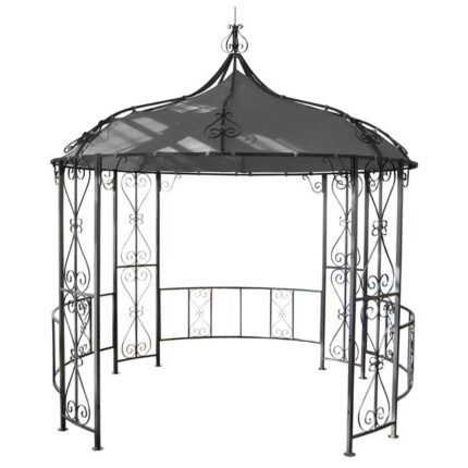 Pergola pavillon arche de jardin rond tonnelle chapiteau tente de réception cadre en acier robuste Ø 3m gris 04_0004060