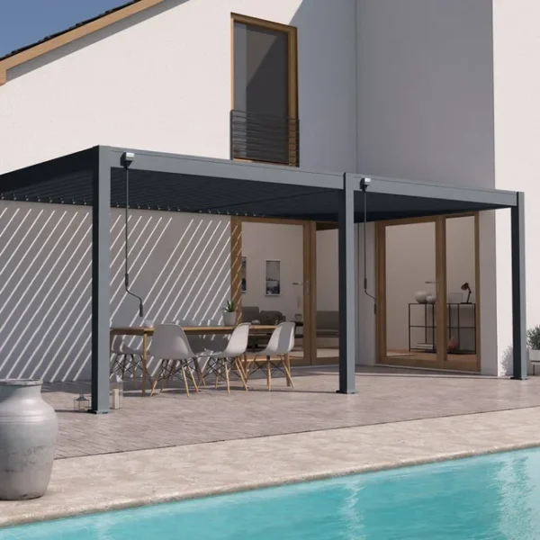 Pergola Bioclimatique Ombréa VS 3x6M adossée - Anthracite - V2-Blanc