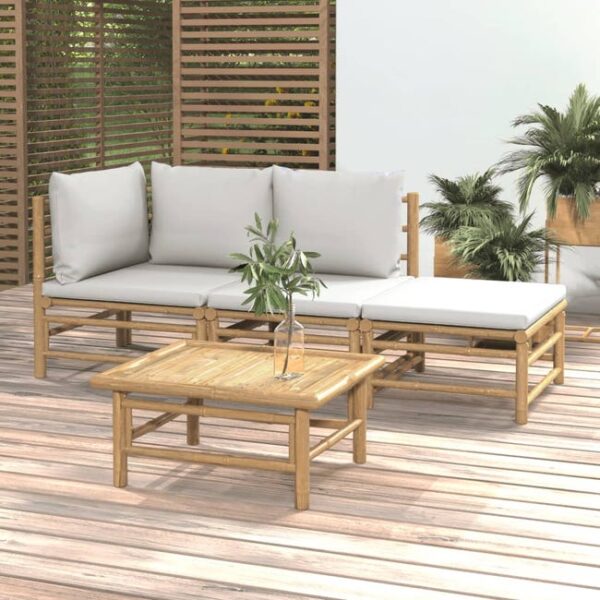 Salon de jardin 4 pcs avec coussins gris clair bambou vidaXL