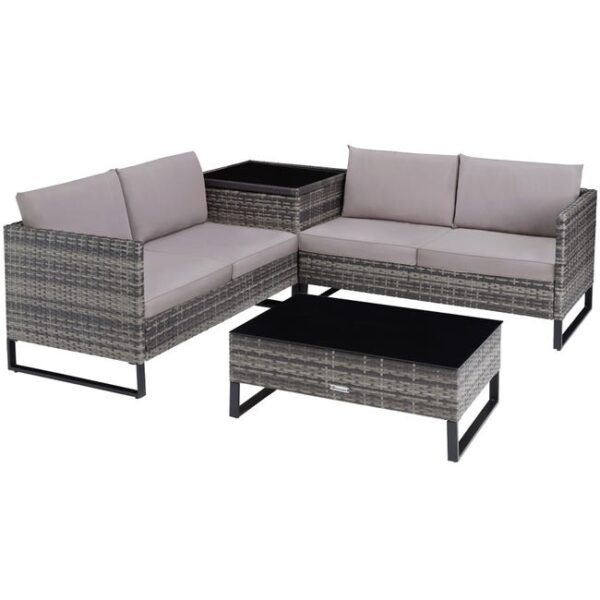 Tectake Salon de jardin en polyrotin Ostuni - gris