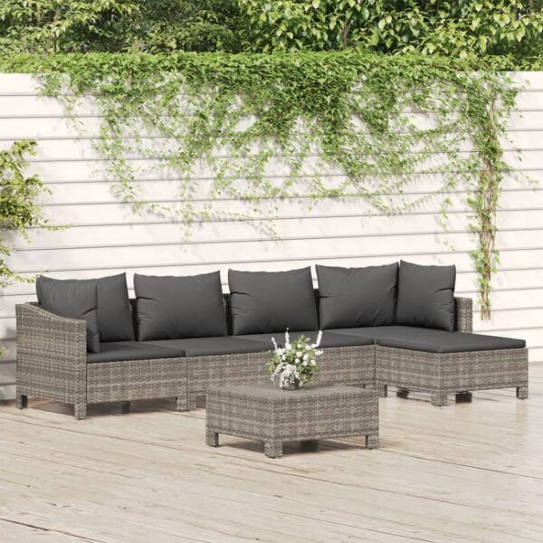 Salon de jardin 6 pcs avec coussins Gris Résine tressée vidaXL