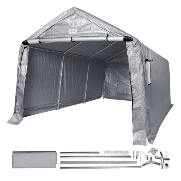 VEVOR Abri de Jardin, Tente de Rangement Garage Extérieur 304,8x457,2x243,8 cm Toutes Saisons Porte à Fermeture Éclair Enroulable, Fenêtres Ventilées