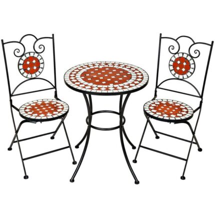 TECTAKE Ensemble table et chaises de jardin mosaique pour 2 personnes Grande capacité de charge