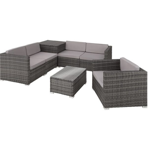 TECTAKE - Canapé de jardin Lounge en rotin Pour 5 personnes Épaisseur du rembourrage de 8 cm