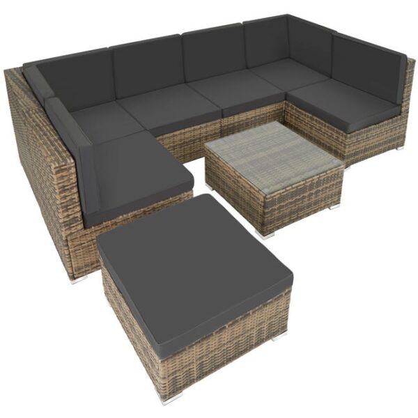 TECTAKE - Canapé de jardin Lounge en rotin Pour 6 à 7 personnes Résistant aux UV