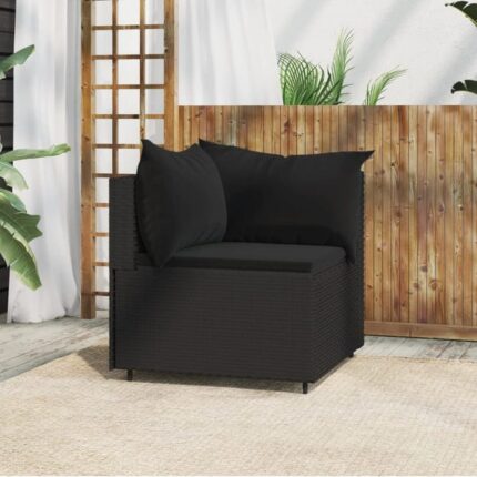 Canapé d'angle de jardin avec coussins Noir Résine tressée vidaXL