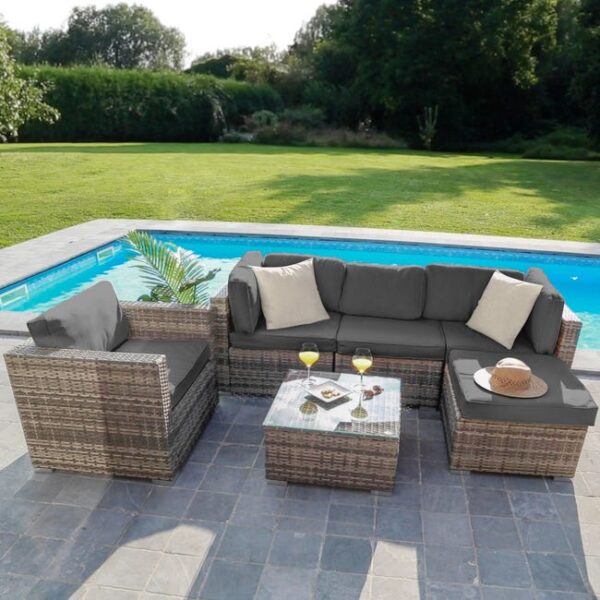 Salon de Jardin Gris Effet Rotin SKYLANTERN