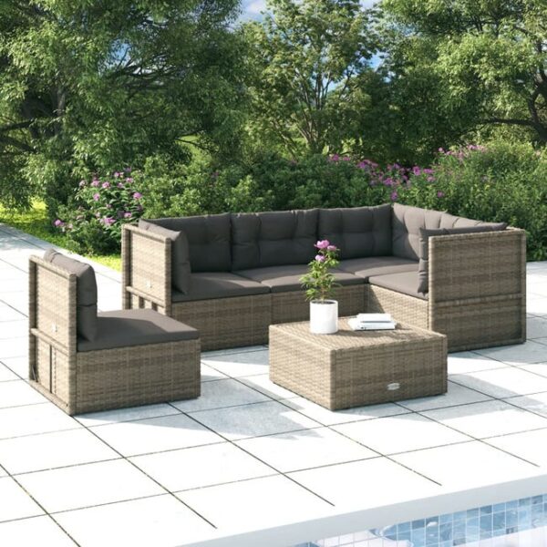 Salon de jardin 5 pcs avec coussins Gris Résine tressée vidaXL