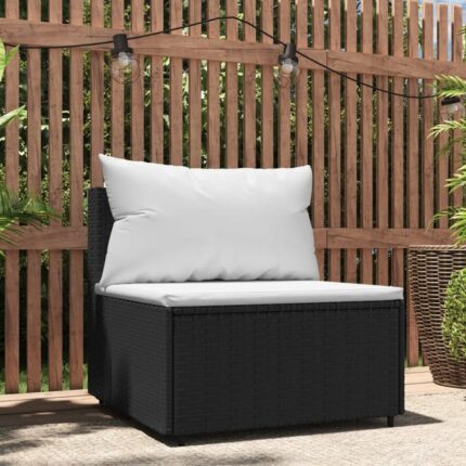 Canapé central de jardin avec coussins noir résine tressée vidaXL