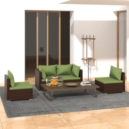 Salon de jardin 4 pcs avec coussins Résine tressée Marron vidaXL