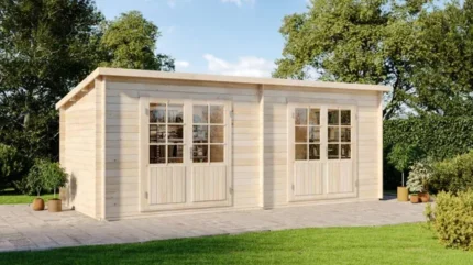 Abri de jardin Maria Twin Alpholz, 6x2.8m dim. ext. (cas échéant incl. débord de toit) naturel, épaisseur paroi : 28mm, 16,5m² totale