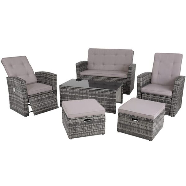 Tectake Salon en rotin Bari - gris