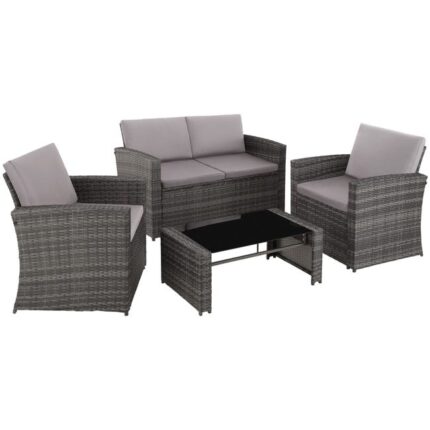 TECTAKE - Canapé de jardin lounge en rotin Pour 4 personnes Résistant aux UV