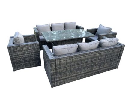 Salon de jardin Rising table à manger set Fimous Polyrattan Mélange gris foncé 8 Places Épaisseur du verre de Table 5 mm
