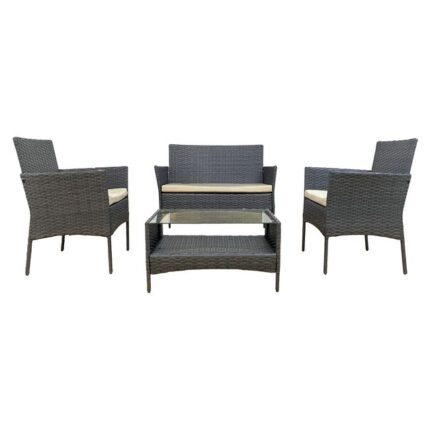 Rebecca Mobili Ensemble d'Extérieur Meubles de Jardin avec coussins Acier Gris Polyrattan