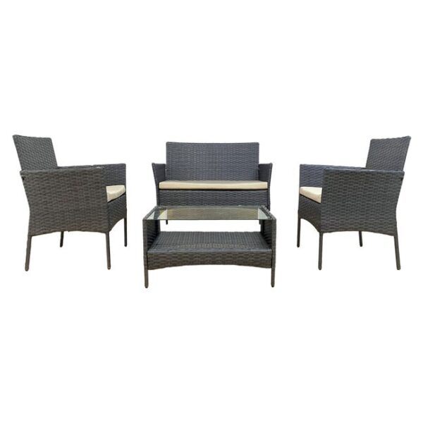 Rebecca Mobili Ensemble d'Extérieur Meubles de Jardin avec coussins Acier Gris Polyrattan