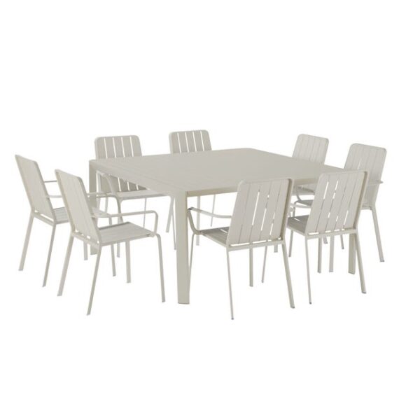 NATERIAL - Salon de jardin 8 personnes IDAHO - Table de jardin 97/149x149x76 cm - Extensible - 8 Chaises de jardin avec accourdoirs - Empilables -