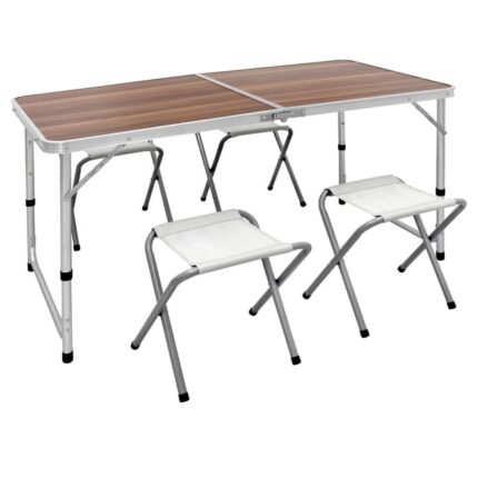 Ensemble Table Et Chaises Jardin Camping Pique Nique Aluminium 120cm Bois Brun