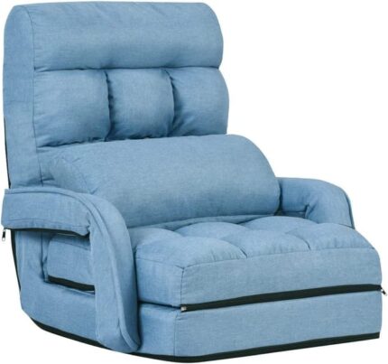 Fauteuil Convertible1 Place en Tissu Gris avec Oreiller,5 Positions Disponibles Bleu