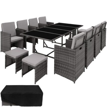 Tectake Salon de jardin PALMA 12 places avec housse de protection, variante 2 - gris/gris clair
