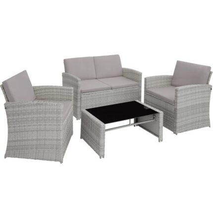 TECTAKE - Canapé de jardin lounge en rotin Pour 4 personnes Résistant aux UV