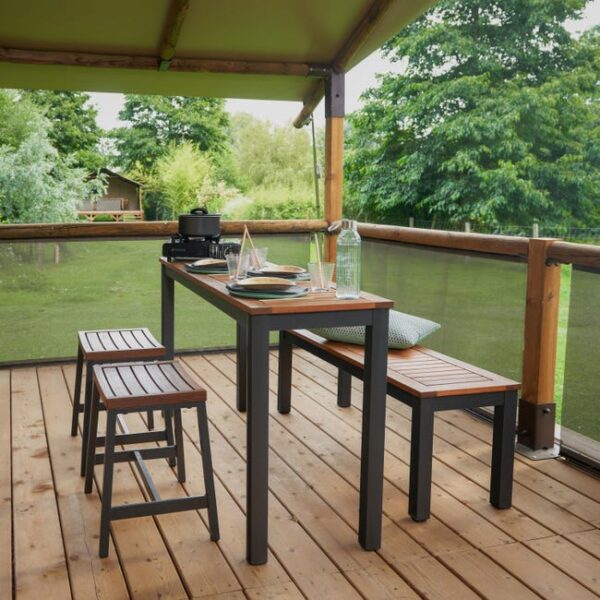 Lot table haute balcon avec 2 tabourets et 1 banc Oris NATERIAL