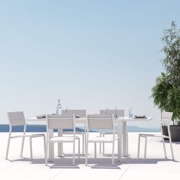 Salon de jardin aluminium blanc, chaise, Lyra 2 NATERIAL 6 personnes