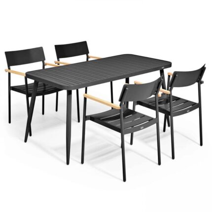 Ensemble table de terrasse et 4 fauteuils en aluminium noir , Bristol - Oviala