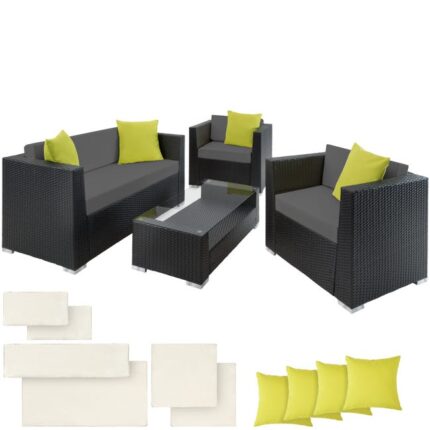 TECTAKE - Canapé de jardin Lounge en rotin Avec cadre en aluminium Résistant aux intempéries et résistant aux UV
