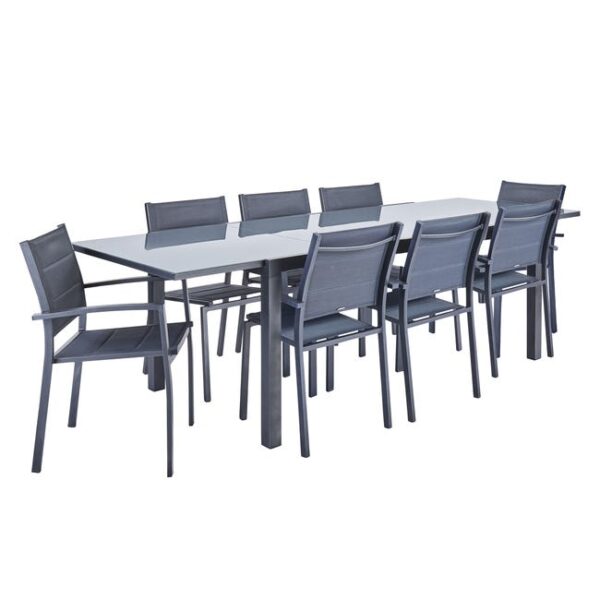 Salon de jardin aluminium anthracite, fauteuil, Lyra 2 NATERIAL 8 personnes