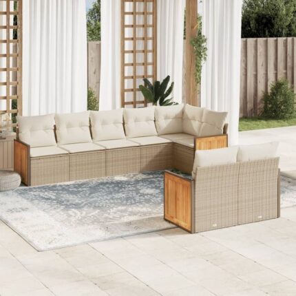 Salon de jardin avec coussins 8 pcs beige résine tressée vidaXL