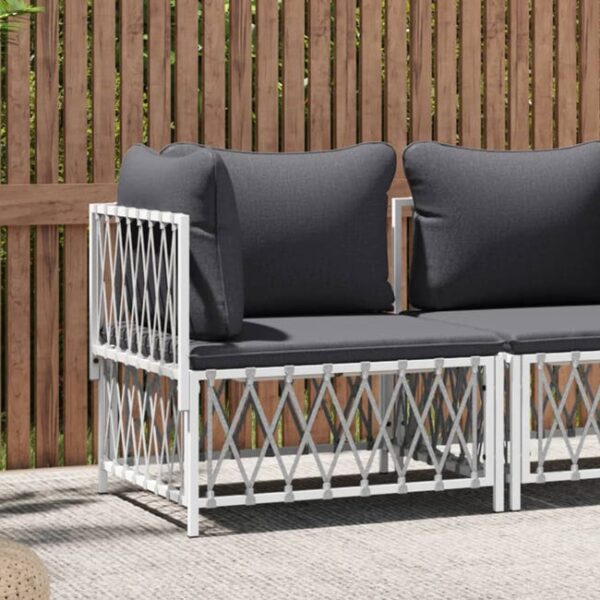 Canapé d'angle de jardin avec coussins blanc tissu tissé vidaXL