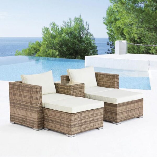 Salon de jardin 4 places en résine tressée naturel/écru MOANA