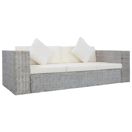 Canapé À 3 Places Avec Coussins Gris Rotin Naturel Vidaxl