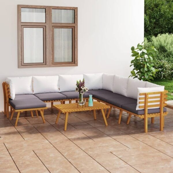 Salon de jardin 9 pcs avec coussins Bois d'acacia solide vidaXL