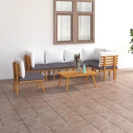 Salon de jardin 7 pcs avec coussins Bois d'acacia solide vidaXL