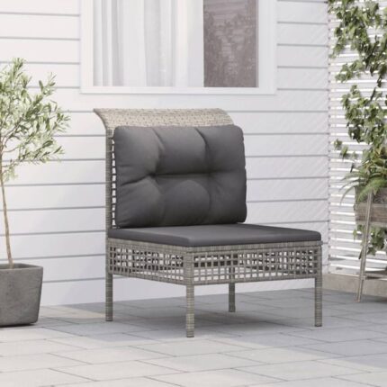 Canapé central de jardin avec coussin Gris Résine tressée vidaXL