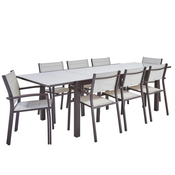 Salon de jardin aluminium moka, fauteuil, Lyra 2 NATERIAL 8 personnes