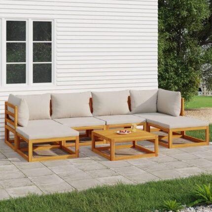 Salon de jardin 7 pcs avec coussins gris clair bois massif vidaXL