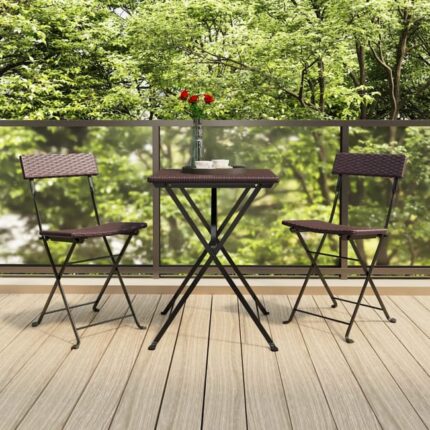 Ensemble de bistro pliable 3 pcs Marron Résine tressée vidaXL