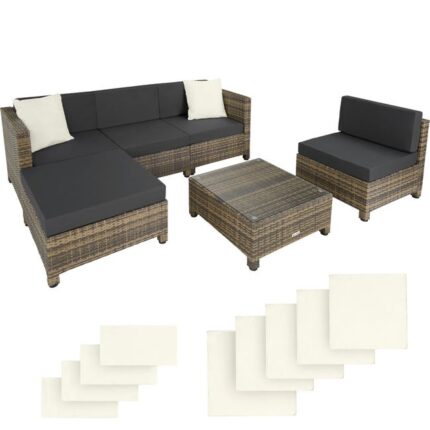 TECTAKE - Canapé de jardin Lounge en rotin Avec cadre en aluminium Résistant aux intempéries et résistant aux UV