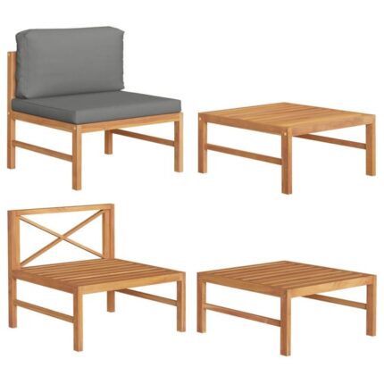 Salon de jardin 2 pcs avec coussins gris foncé Bois de teck vidaXL