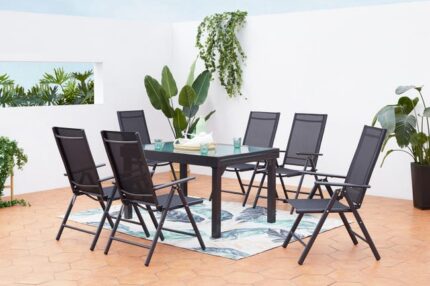 Salon de jardin extensible gris en alu + 6 fauteuils BRESCIA