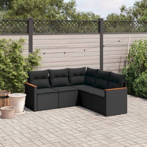 Salon de jardin 5 pcs | Mobilier d'Extérieur | Ensemble de Table et chaises avec coussins noir résine tressée CFW114581