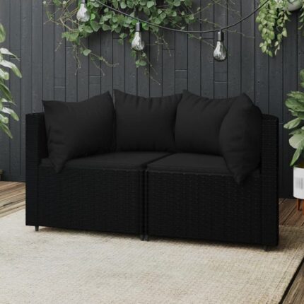 Maison Exclusive - Canapés d'angle de jardin et coussins 2pcs Noir Résine tressée